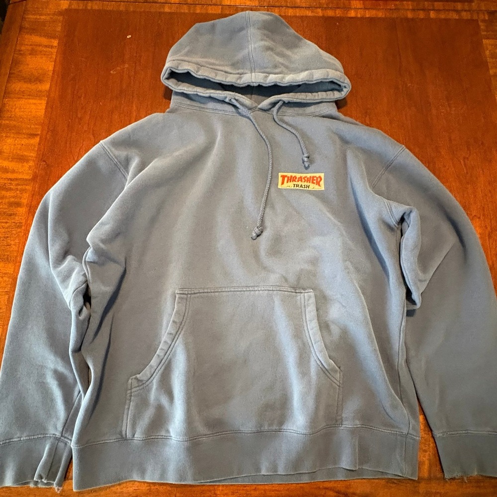 F Awesome x‎ Thrasher "Trash" Collab Hoodie Blue Size Medium